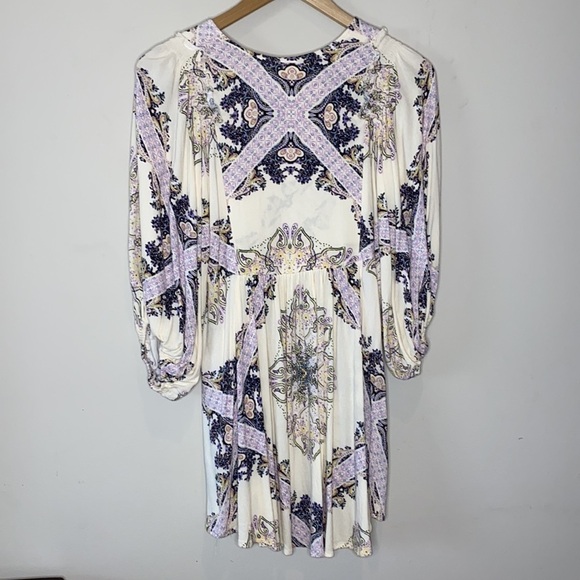 Free People Tunic GirlTalk Boho Blouse Puff Balloon Sleeves Side Pockets Size XS - Picture 9 of 16